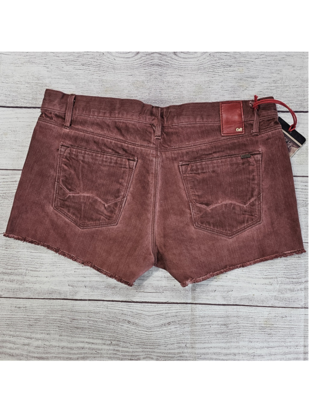 NWT Cult of Individuality maroon/burgundy shorts, frayed edge, sz 28 - Picture 9 of 9